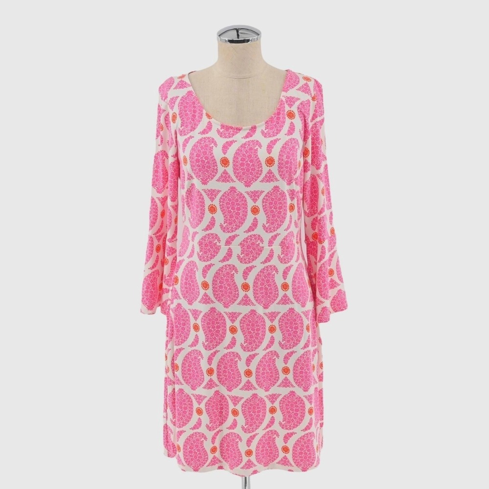 BODEN Mariam Sheath Dress Size 8 Pink Paisley‎ Garden Party Ruffle Bell Sleeve